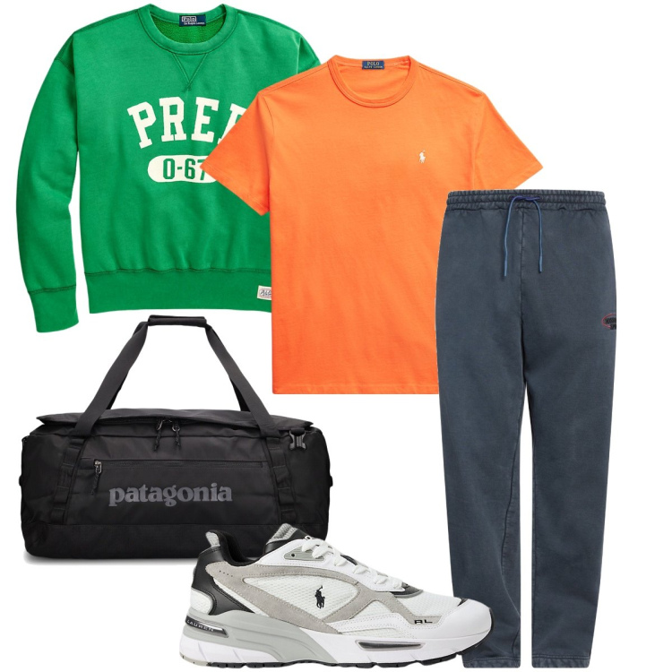 Outfit uomo - Multicolor sportivo. Stile Casual per Sport. Abbinamento con pantaloni, t-shirt, felpe, sneakers, borse sportive.