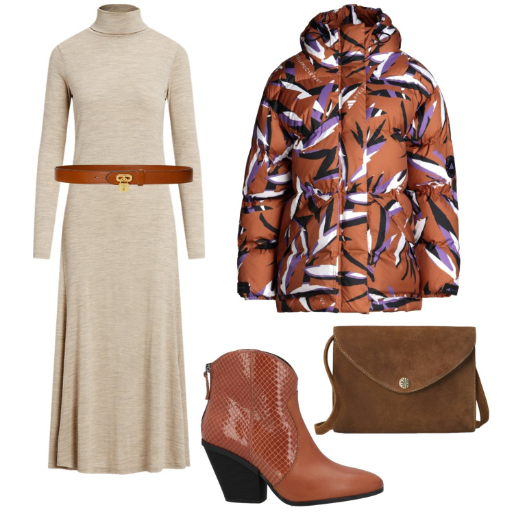 Outfit donna - Con amiche sabato mattina. per Tutti i giorni. Abbinamento con stivaletti texani, piumini, cinture, borse a tracolla, vestiti.