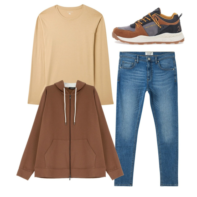 Outfit uomo - Tra amici. Stile Casual per Tutti i giorni. Abbinamento con jeans slim fit, maglieria, felpe con cappuccio, sneakers.
