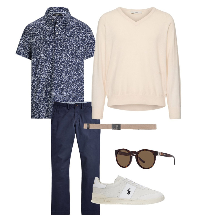 Outfit uomo - Cerimonia informale. Stile Business/Elegante per Cerimonia. Abbinamento con cinture, pantaloni, sneakers, occhiali da sole, polo, pullovers.