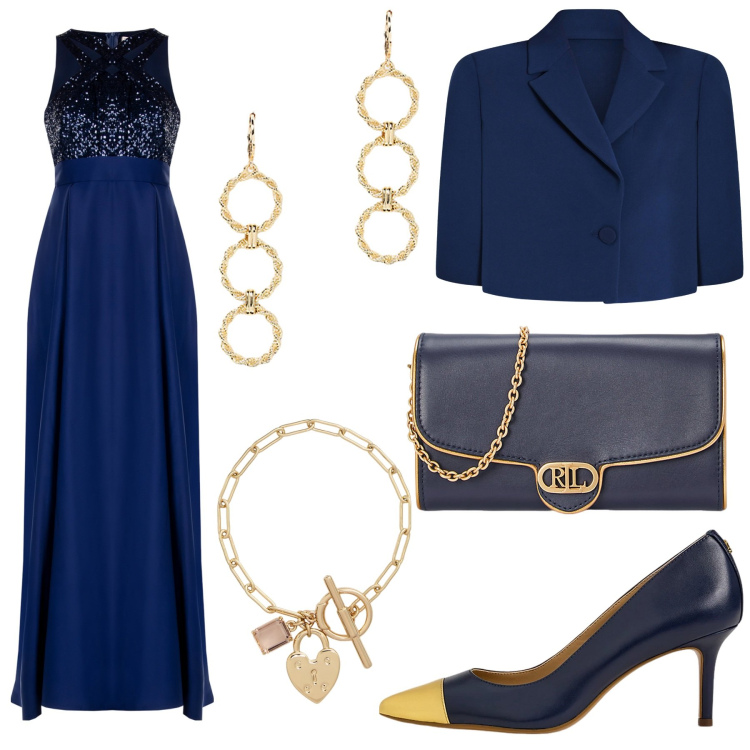 Outfit donna - Total look #2057395. Stile Chic per Cerimonia. Abbinamento con vestiti lunghi, cappe, décolleté, borse a tracolla, orecchini, braccialetti.