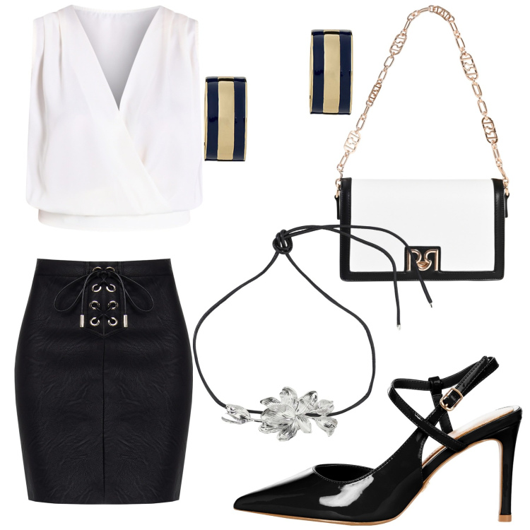 Outfit donna - Total look #2057401. Stile Chic per Ufficio. Abbinamento con collane, minigonne, top, décolleté, borse a tracolla, orecchini.