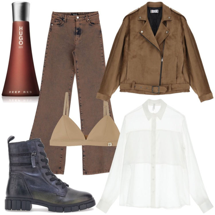 Outfit donna - Maschile ma non troppo. Stile Mannish per Tutti i giorni. Abbinamento con profumi, blazer, camicie, reggiseni, jeans, anfibi.