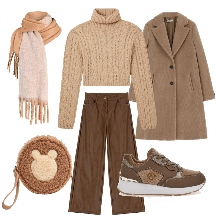 Outfit donna - Teddy Bear. Stile Casual per Tutti i giorni. Abbinamento con portafogli, maglieria, sciarpe, cappotti, pantaloni, sneakers.