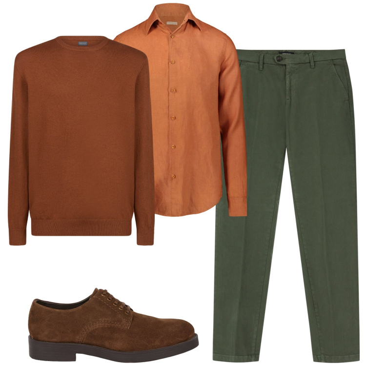 Outfit uomo - City. Stile Urban per Tutti i giorni. Abbinamento con pantaloni chino, maglieria, camicie, scarpe stringate.