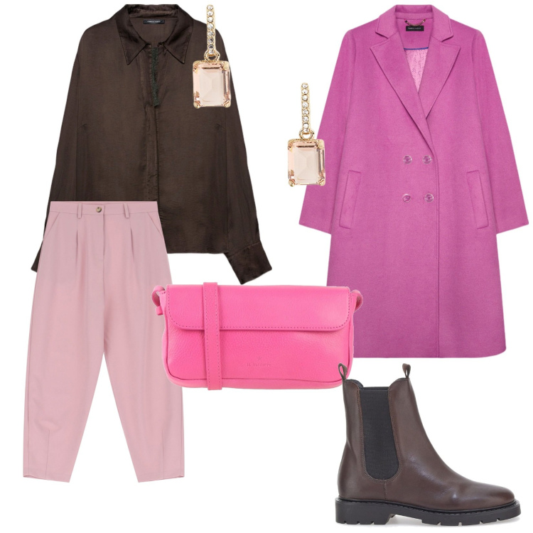 Outfit donna - Oggi così. per Tutti i giorni. Abbinamento con borse a tracolla, pantaloni, orecchini, stivaletti chelsea, cappotti, camicie.