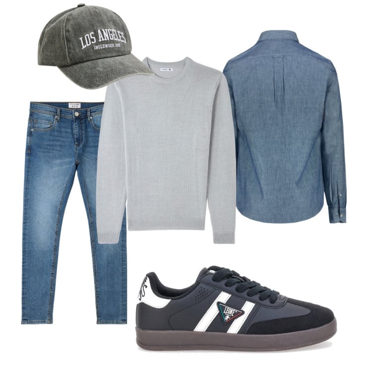 Outfit uomo - Il sabato casual style. Stile Casual per Tutti i giorni. Abbinamento con cappelli, maglieria, jeans skinny, sneakers, camicie.