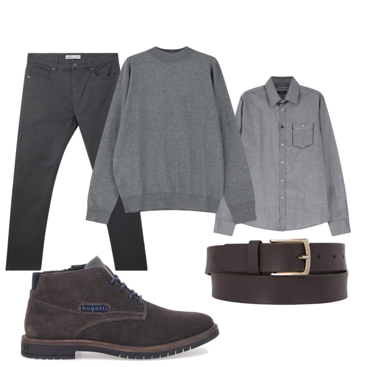 Outfit uomo - Total look #2057468. Stile Casual per Tutti i giorni. Abbinamento con pantaloni skinny, camicie, maglieria, cinture, scarpe stringate.