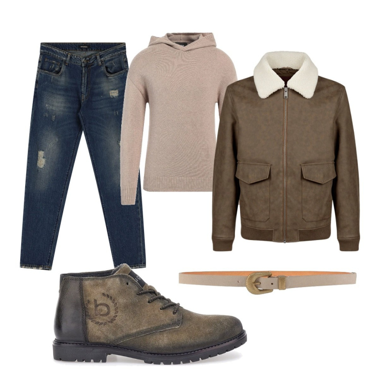 Outfit uomo - Casual look. Stile Casual per Tutti i giorni. Abbinamento con pullovers, cinture, jeans dritti, scarpe stringate, giacche.