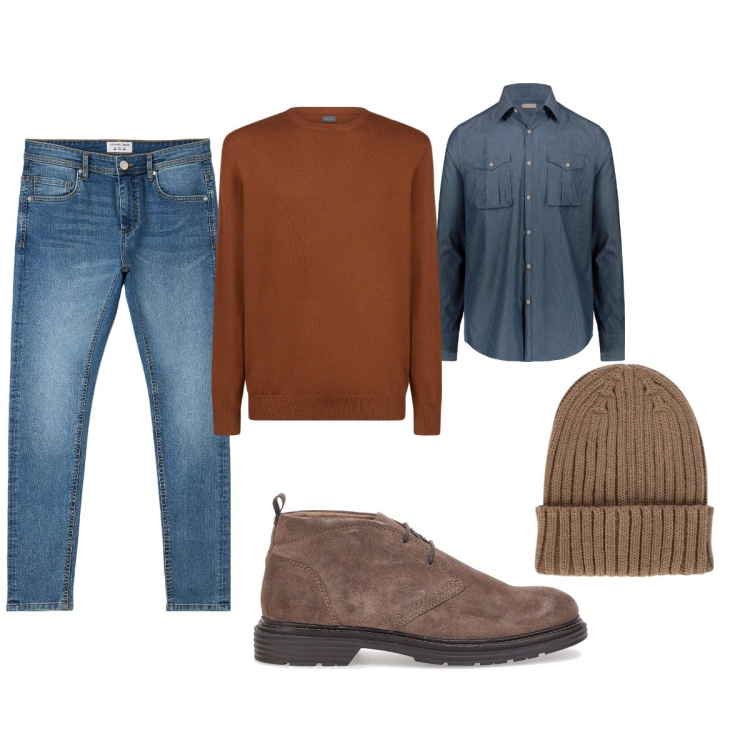 Outfit uomo - Total look #2057520. Stile Casual per Tutti i giorni. Abbinamento con jeans skinny, maglieria, scarpe stringate, camicie, berretti.