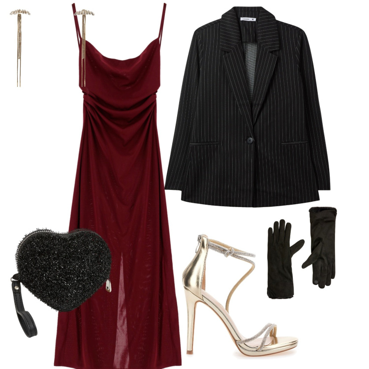 Outfit donna - Il mio carnevale. per Serata fuori. Abbinamento con orecchini, portafogli, guanti, blazer, vestiti midi/longuette, sandali col tacco.