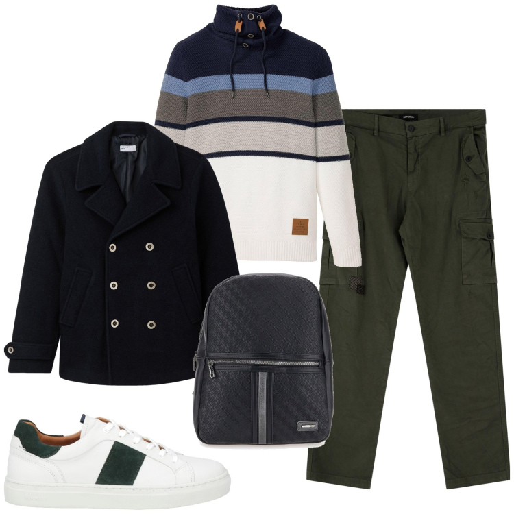 Outfit uomo - Total look #2057620. Stile Casual per Tutti i giorni. Abbinamento con maglieria, sneakers, cappotti, pantaloni cargo, borse sportive.