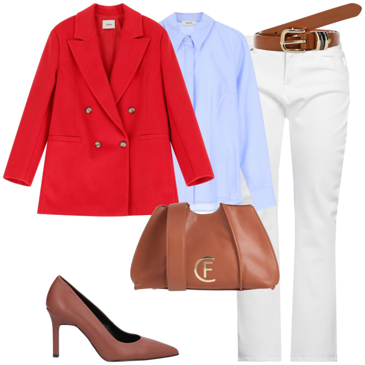 Outfit donna - City. Stile Urban per Tutti i giorni. Abbinamento con décolleté, borse a tracolla, pantaloni, cinture, camicie, blazer.