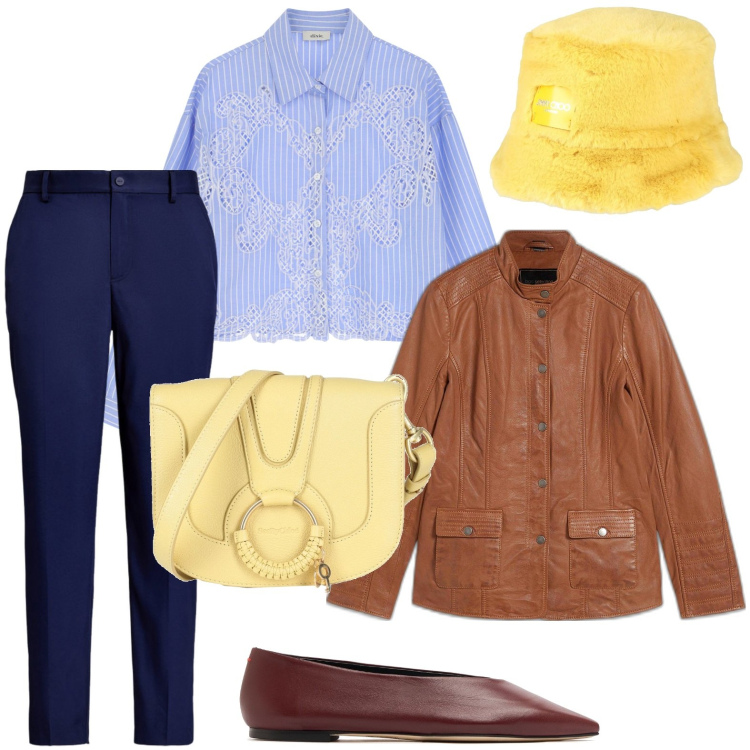 Outfit donna - Pizzo e pelle. Stile Casual per Tutti i giorni. Abbinamento con blazer, borse a tracolla, cappelli, camicie, pantaloni, ballerine.