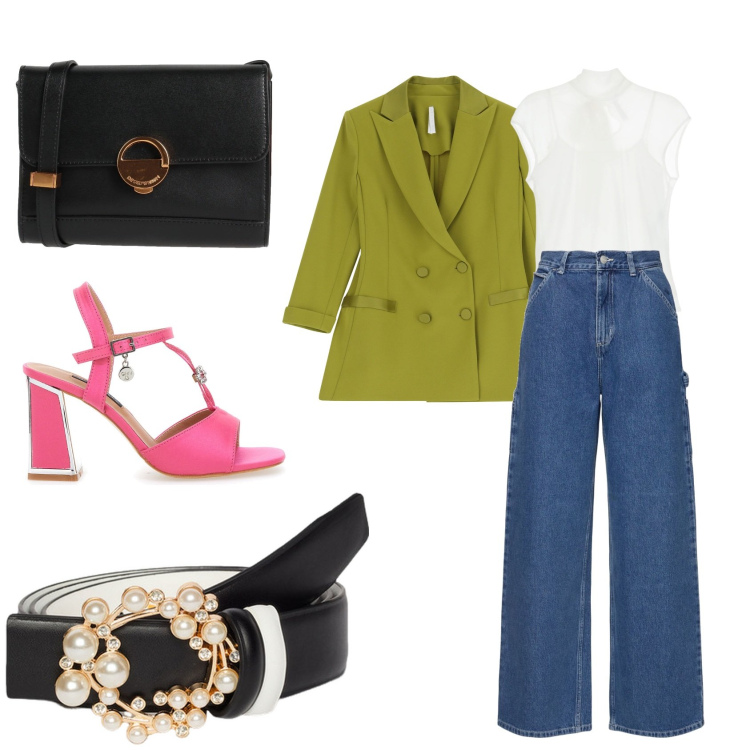 Outfit donna - Total look #2057719. Abbinamento con borse a tracolla, blazer, top, cinture, sandali col tacco, pantaloni.