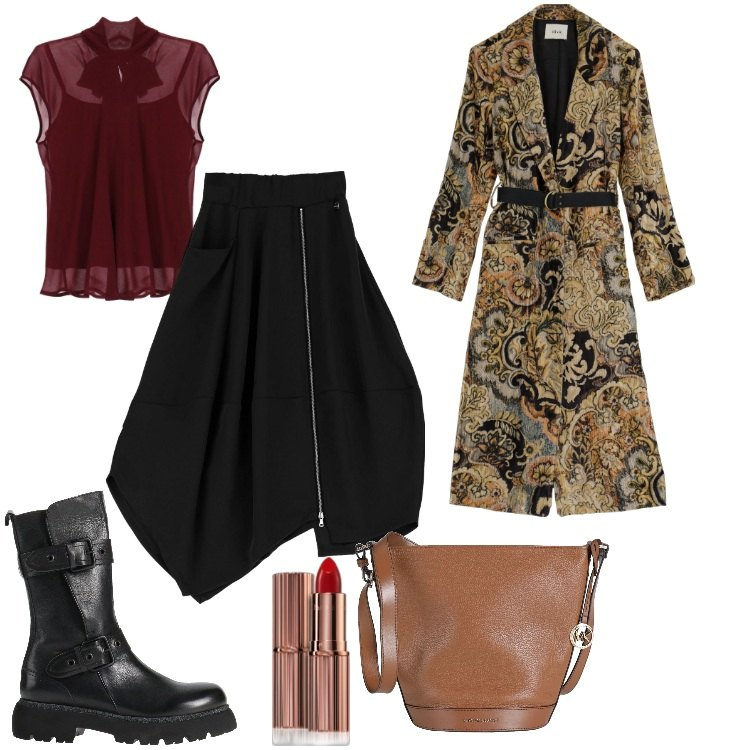 Outfit donna - Carnevale Sobrio. Stile Vintage retrò per Serata fuori. Abbinamento con stivaletti, borse a spalla, rossetti, top, gonne longuette, trench.