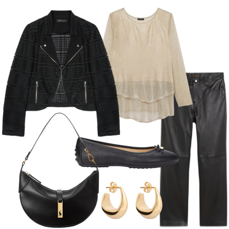 Outfit donna - T-shirt in jersey. Stile Rock per Serata fuori. Abbinamento con pantaloni, borse a spalla, ballerine, t-shirt, orecchini, blazer.