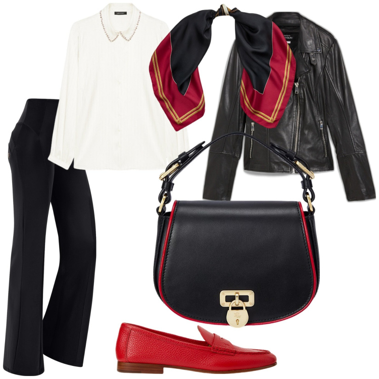 Outfit donna - Scarpe rosse. per Tutti i giorni. Abbinamento con blazer, pantaloni, foulard, borse a tracolla, mocassini, camicie.