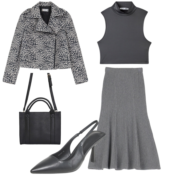 Outfit donna - Grigio fumo. Stile Casual chic per Ufficio. Abbinamento con borse tote, top, décolleté, blazer, gonne lunghe.