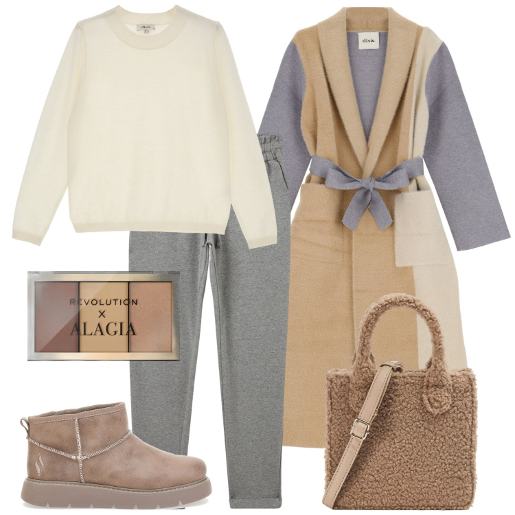 Outfit donna - Comoda e trendy. Stile Trendy per Tutti i giorni. Abbinamento con terre, shopping bag, pantaloni, cappotti, maglieria, stivaletti.
