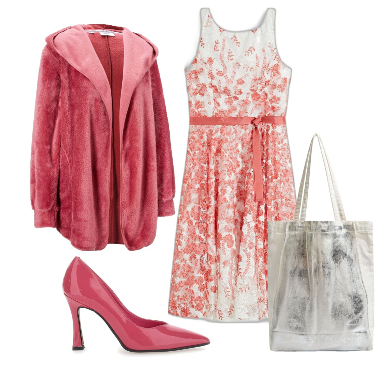 Outfit donna - Spots. Stile Romantica per Tutti i giorni. Abbinamento con vestiti midi/longuette, blazer, shopping bag, décolleté.