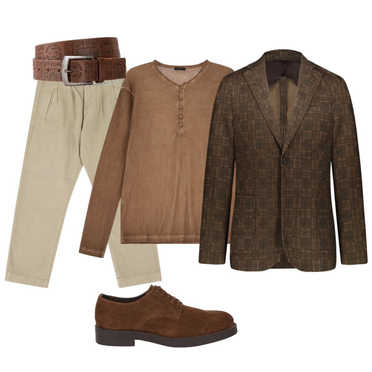 Outfit uomo - Colori classici. Stile Trendy per Tutti i giorni. Abbinamento con cinture, t-shirt, pantaloni, giacche, scarpe stringate.