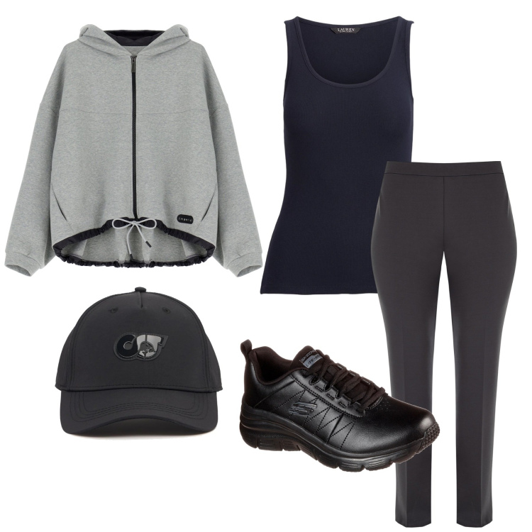 Outfit donna - Rimettersi in forma. Stile Basic per Sport. Abbinamento con pantaloni, felpe con cappuccio, canottiere, sneakers, cappelli.