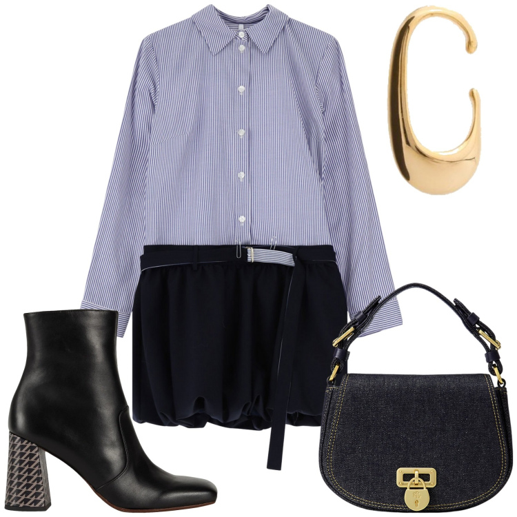 Outfit donna - Total look #2057887. Stile Chic per Serata fuori. Abbinamento con stivaletti, vestiti corti, borse a tracolla, orecchini.
