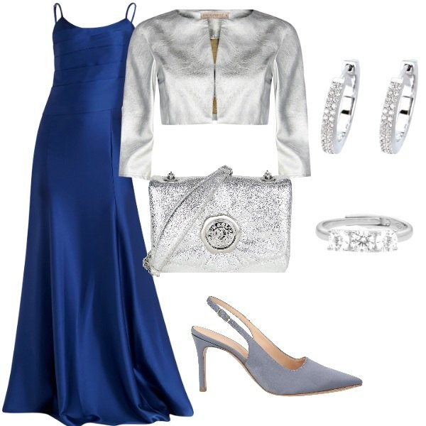 Outfit donna - Testimone di nozze. Stile Chic per Cerimonia. Abbinamento con décolleté, borse a tracolla, anelli, orecchini, bolero, vestiti lunghi.