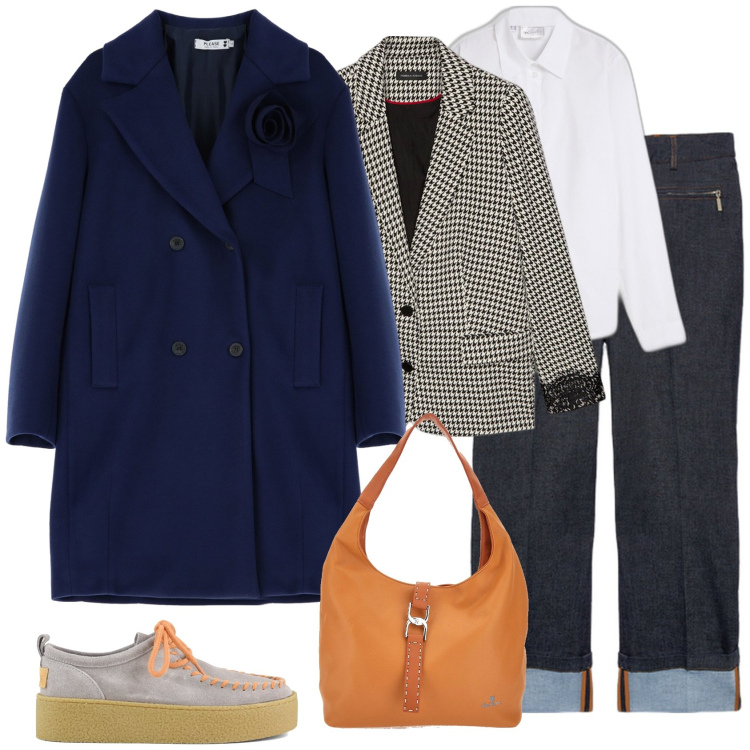 Outfit donna - Layering. Stile Urban per Tutti i giorni. Abbinamento con camicie, cappotti, jeans dritti, mocassini, blazer, borse a spalla.