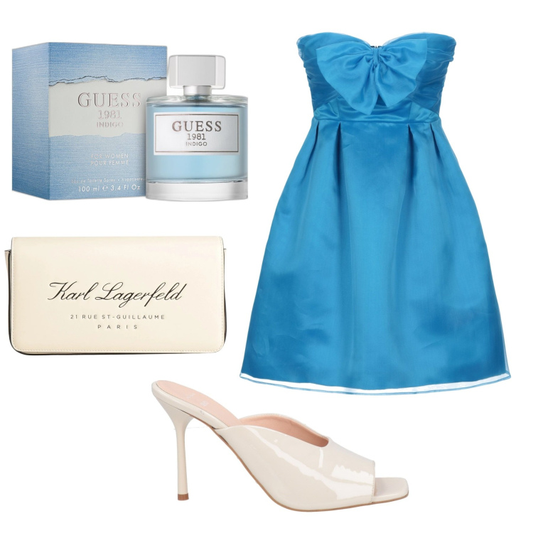Outfit donna - Invito al ballo. Stile Vintage retrò per Cerimonia. Abbinamento con vestiti corti, sandali in pelle, borse a mano, profumi.