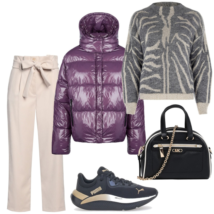 Outfit donna - Total look #2057982. Stile Casual per Tutti i giorni. Abbinamento con borse a mano, pantaloni, maglieria, blazer, sneakers.
