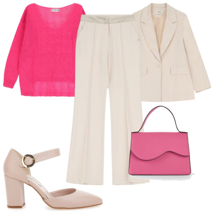 Outfit donna - Total look #2058017. Stile Trendy per Ufficio. Abbinamento con borse a tracolla, maglieria, pantaloni, blazer, décolleté.