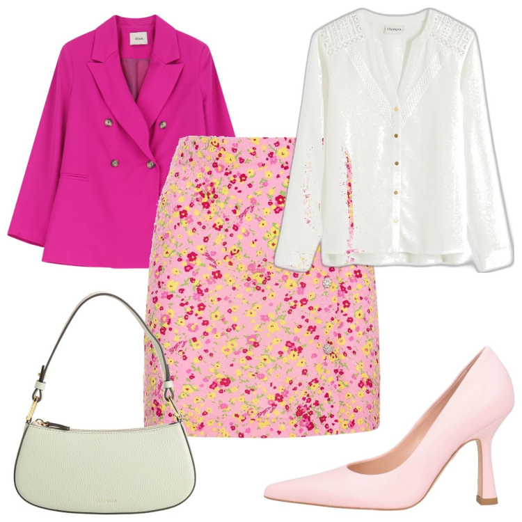Outfit donna - Total look #2058021. Stile Trendy per Tutti i giorni. Abbinamento con borse a mano, décolleté, bluse, blazer, minigonne.