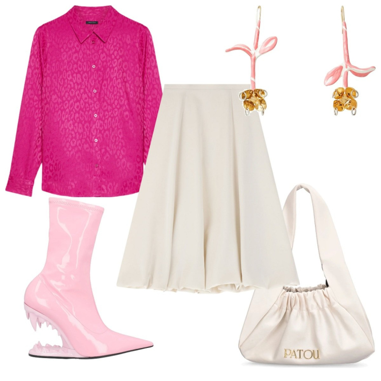 Outfit donna - Total look #2058022. Stile Trendy per Tutti i giorni. Abbinamento con orecchini, stivaletti, gonne longuette, camicie, borse a spalla.