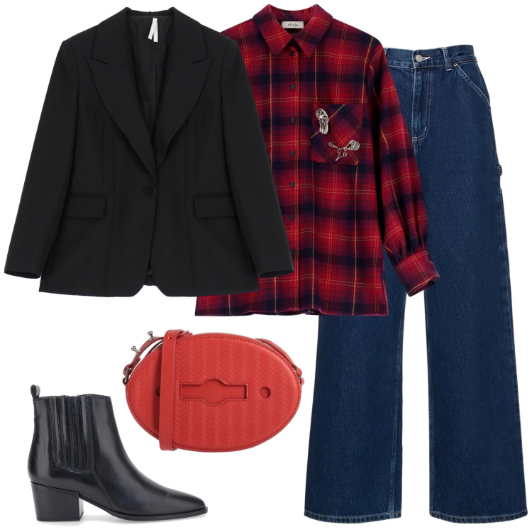 Outfit donna - Western romantico. Stile 70s per Scuola/Università. Abbinamento con borse a tracolla, blazer, camicie, stivaletti chelsea, pantaloni.
