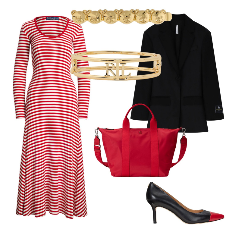 Outfit donna - Con i bijoux dall ufficio all aperitivo. Stile Trendy per Serata fuori. Abbinamento con blazer, borse tote, braccialetti, décolleté, vestiti, accessori per capelli.