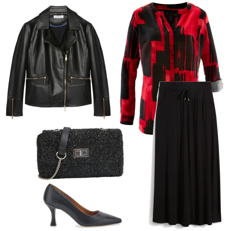 Outfit donna - Il potere del rosso. per Tutti i giorni. Abbinamento con gonne, camicie, borse a tracolla, décolleté, blazer.