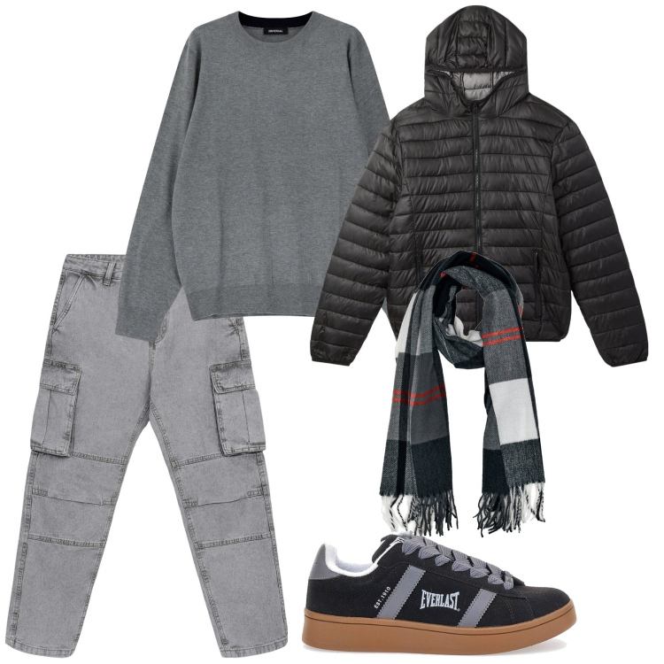 Outfit uomo - Ok cosi. Stile Casual per Tutti i giorni. Abbinamento con piumini, jeans, maglieria, sneakers, sciarpe.