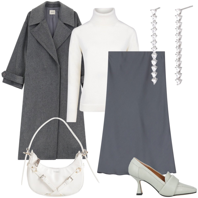Outfit donna - Dettagli bianchi. Stile Bon Ton per Ufficio. Abbinamento con mocassini, borse a mano, orecchini, gonne, cappotti, maglieria.