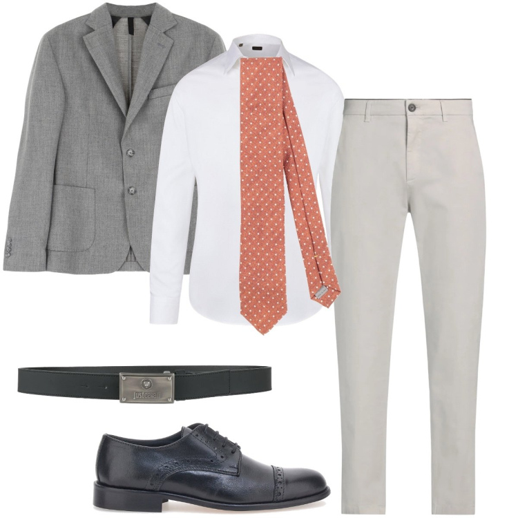 Outfit uomo - La cravatta a pois. Stile Business/Elegante per Cerimonia. Abbinamento con pantaloni chino, cravatte, cinture, giacche, camicie, scarpe stringate.
