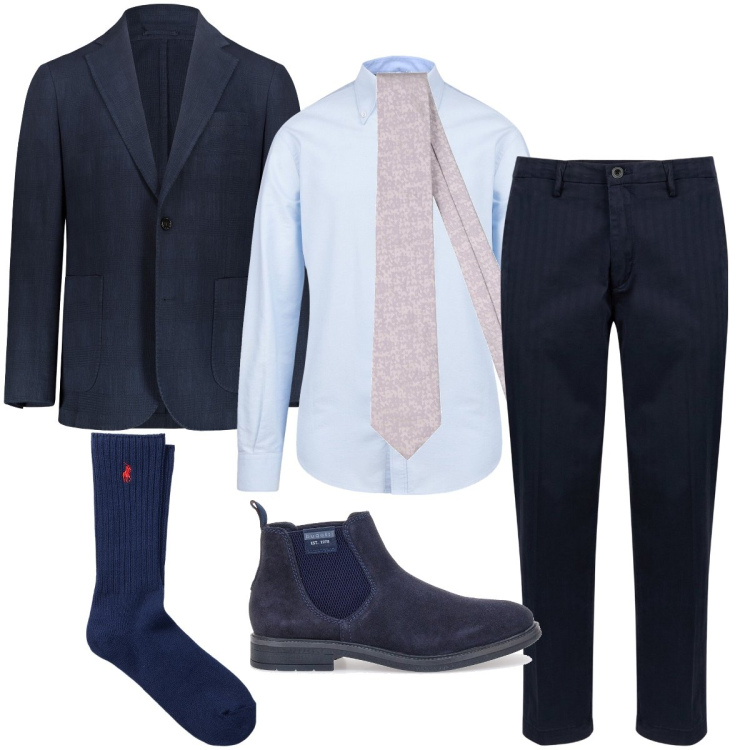 Outfit uomo - La cravatta che si distingue. Stile Business/Elegante per Cerimonia. Abbinamento con cravatte, calzini, giacche, stivali e stivaletti, pantaloni, camicie.