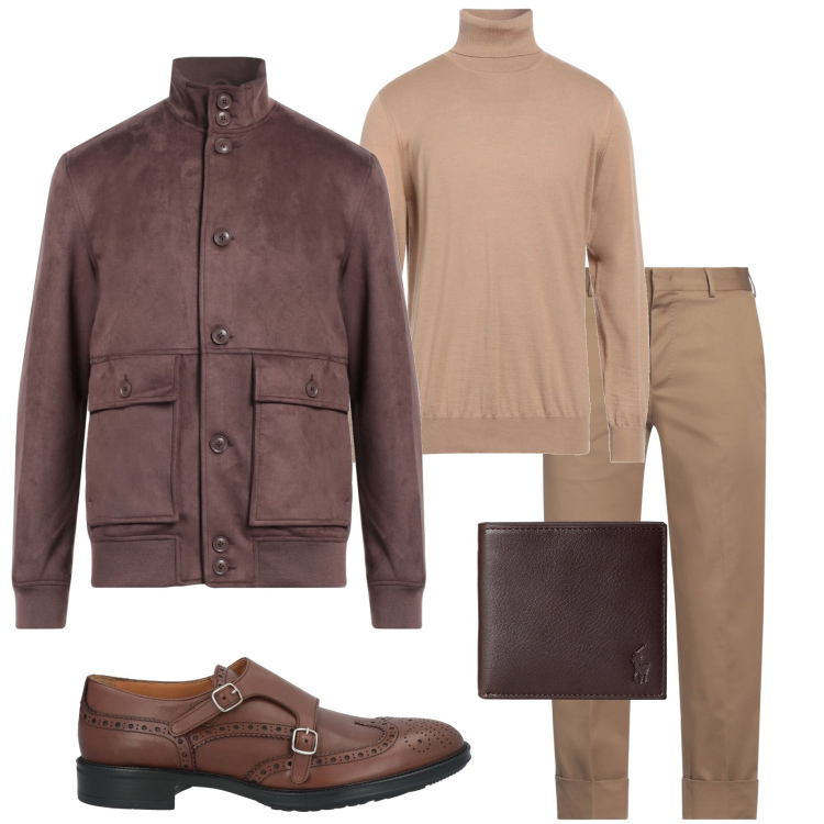 Outfit uomo - Maglione a collo alto. Stile Urban per Tutti i giorni. Abbinamento con giacche, pantaloni chino, maglieria, scarpe stringate, portafogli.
