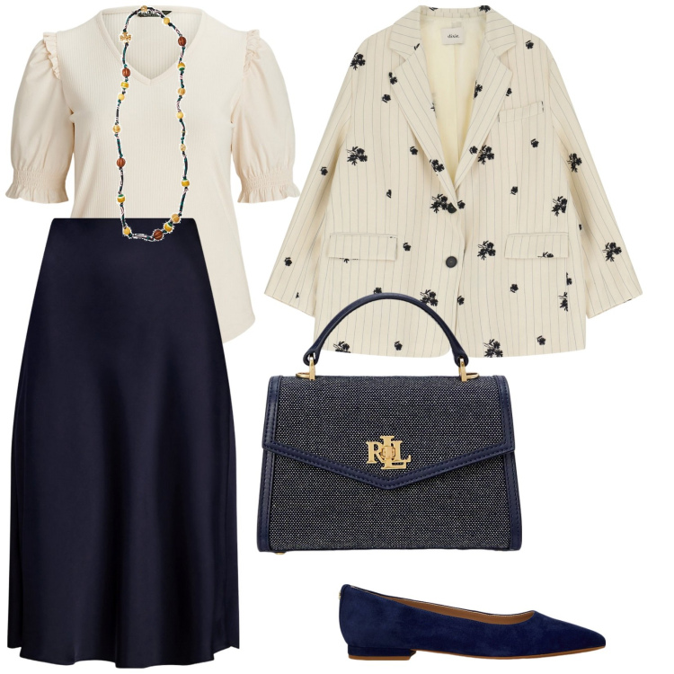 Outfit donna - Il blu. per Tutti i giorni. Abbinamento con collane, blazer, ballerine, gonne, maglieria, borse a mano.