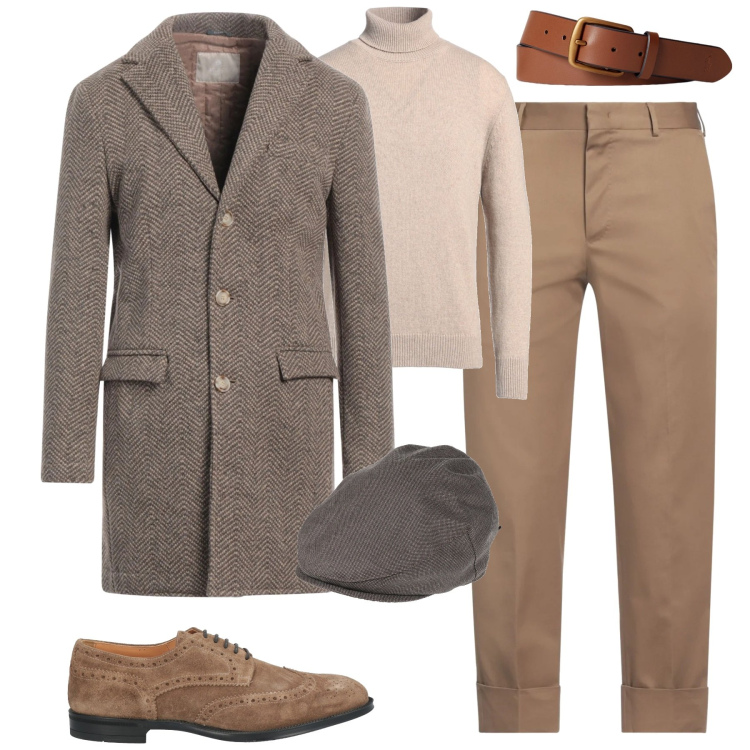 Outfit uomo - Il maglione a collo alto. Stile Business/Elegante per Tutti i giorni. Abbinamento con cappelli, scarpe stringate, pantaloni chino, cappotti, maglieria, cinture.