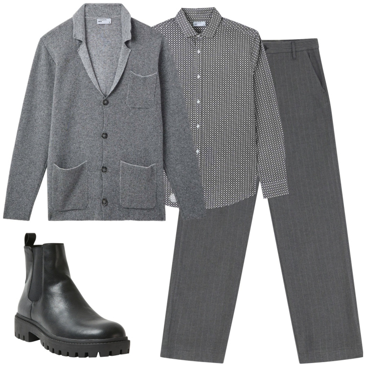Outfit uomo - Pattern geometrici. Stile Urban per Tutti i giorni. Abbinamento con stivali e stivaletti, giacche, camicie, pantaloni.