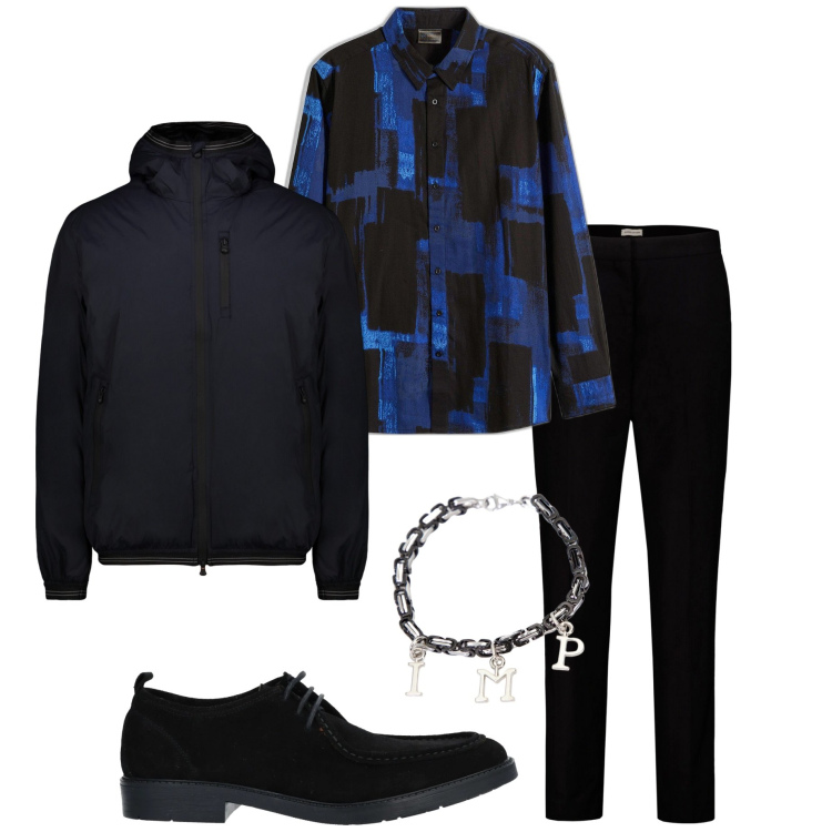Outfit uomo - Pattern giometrici. Stile Trendy per Serata speciale. Abbinamento con camicie, scarpe stringate, braccialetti, pantaloni chino, giacche.
