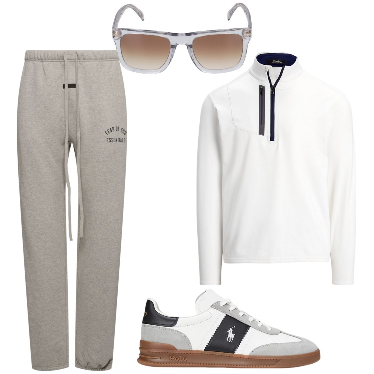Outfit uomo - Si corre. per Sport. Abbinamento con sneakers, pullovers, occhiali da sole, pantaloni.