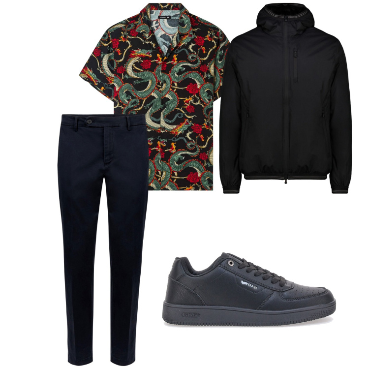 Outfit uomo - Uscita. per Serata speciale. Abbinamento con camicie a manica corta, giacche, sneakers, pantaloni chino.