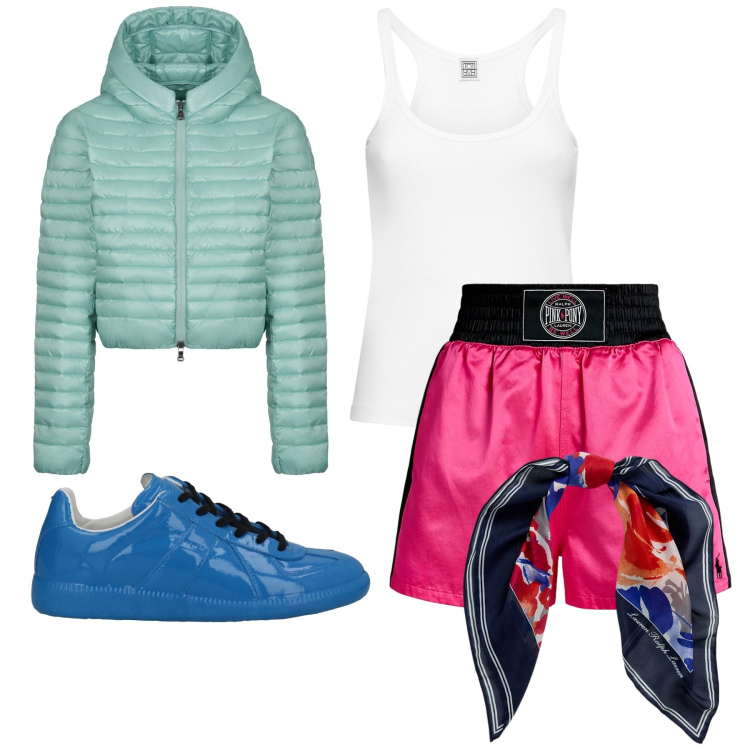 Outfit donna - Boxing. Stile Casual per Sport. Abbinamento con sneakers, shorts, foulard, piumini, canottiere.